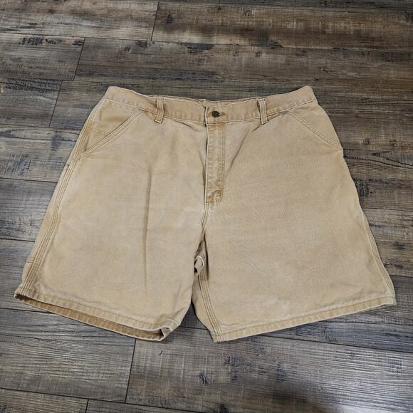 Carhartt Men's Carpenter shorts beige no size tag waist measures 36 2321 - Picture 1 of 5